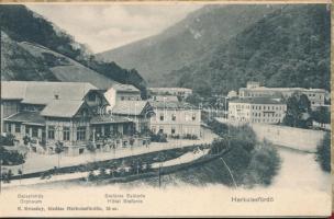 Herkulesfürdő, Baile Herculane; 12 lapos leporellofüzet, belül: vasútállomás, Livia villa, Stefánia ...