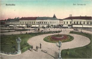 Szabadka, Subotica; Szent István tér, Tumbasz Ferenc üzlete, park / square, shops, park (EK)