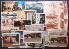 44db vegyes magyar háború előtti képeslap + 6db egyforma menetjegy-képeslap az Alsóőrs-Balatonalmádi sinautóbuszra a 80-as évekből