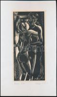 Molnár C. Pál (1894-1981): Ölelkezés. Fametszet, papír, kartonra ragasztva, utólagos jelzéssel, 22x10,5 cm