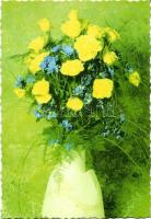 Tévnyomat! 5db klf virágokat ábrázoló képeslap piros színnyomat nélkül + támpéldány