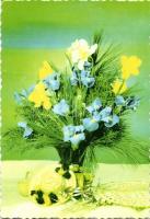 Tévnyomat! 5db klf virágokat ábrázoló képeslap piros színnyomat nélkül + támpéldány