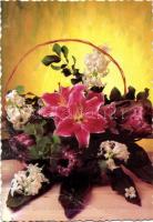 Tévnyomat! 5db klf virágokat ábrázoló képeslap piros színnyomat nélkül + támpéldány