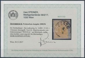 1kr MP III. chrome yellow ,,PESTH" Certificate: Steiner 1kr MP III. krómsárga ,,PESTH" Cer...