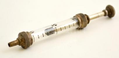 Régi fecskendő, tokban, h: 7,5 cm