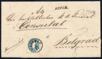 ~ 1861 15kr + a hátoldalon hiányos 10kr Belgrádba küldött levélen ,,KASCHAU