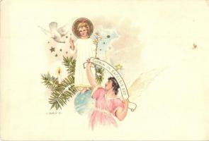 5 db régi Márton L. grafika, vallás, népviselet motívumok / 5 pre-1945 Marton L. graphic art postcar...