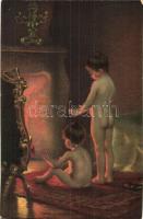4 db régi Stengel művészlap / 4 pre-1945 Stengel litho art postcards