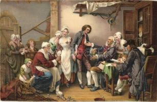 4 db régi Stengel művészlap / 4 pre-1945 Stengel litho art postcards