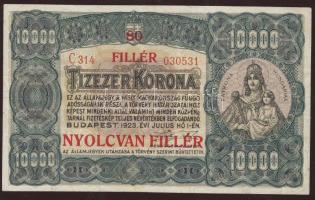 1923. 10000K 80f fny-sal, ami erősen lefelé csúszott! T: jól restaurált!