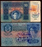 1902-1915. 10K, 20K, 1000K klf délszláv ellenbélyegekkel és ellenbélyegzőkkel T:II,III,III/IV