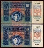 1912. 100K + 1915. 10K(2x) mindegyik cseh ellenbélyeggel T:II,II/III,III