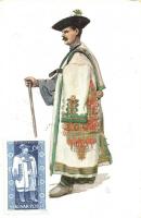 5 db RÉGI magyar népviseletes motívumlap díszes bélyegekkel / 5 pre-1945 Hungarian folklore art post...