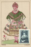 5 db RÉGI magyar népviseletes motívumlap díszes bélyegekkel / 5 pre-1945 Hungarian folklore art post...