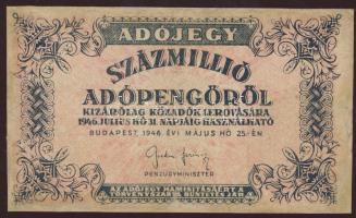 1946. 100.000.000AP fordított hátlapi címerrel T:restaurált