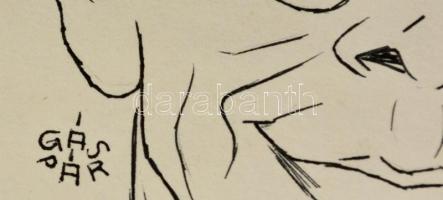 Gáspár Imre (1947-): Örkény István karikatúrája. Tus, papír, jelzett, 17×11