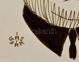 Gáspár Imre (1947-): Heltai Jenő karikatúrája. Tus, papír, jelzett, 17×11cm