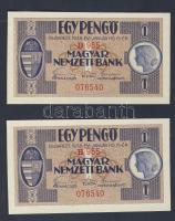 1938. 1P(2x) azonos sorozat és sorszámú bankjegyek T:I RR! Csak néhány ívet nyomtak belőlük!