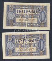 1938. 1P(2x) azonos sorozat és sorszámú bankjegyek T:I RR! Csak néhány ívet nyomtak belőlük!