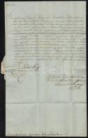 1833 Vöröskői gróf Pálffy Fidél (1788-1864) tárnokmester, főkancellár, árva megyei főispán saját kézzel aláírt levele hivatalos ügyben, papírfelzetes viaszpecséttel és Ilosvay Sámuel (1775- 1836) helytartósági titoknok, író és földbirtokos aláírásával