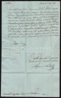 1837 Helytartótanácsi levél Eötvös Ignác (1786-1851) kamarás, magyar királyi udvari alkancellár, valóságos belső titkos tanácsos és főpohárnokmester és Lukáts István tanácsos saját kezű aláírásával, papírfelezetes viaszpecséttel