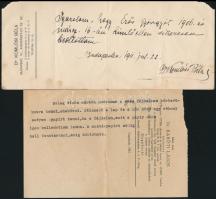 1906, 1943 2 db orvosi recept, az egyik levente egyesületi orvos által kiállítva