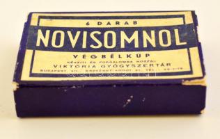 Régi karton gyógyszeres doboz, Novisomnol (végbélkúp), 7×5 cm