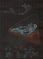 Jelzés nélkül: Üveg dísztárgyak tervrajzai, 4 db. Vegyes technika, papír, 35×25 cm