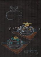 Jelzés nélkül: Üveg dísztárgyak tervrajzai, 4 db. Vegyes technika, papír, 35×25 cm