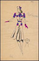 Jelzés nélkül: Divatrajzok. Vegyes technika, papír, pauszpapír, 25×16 és 34×21 cm között + meghívó d...