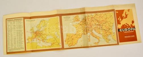 Európa, autóutak és folyami hajózás, Európa légi útjai, térkép, kiadja: M. Kir. Állami Térképészeti Intézet, szakadással, 25×86 cm