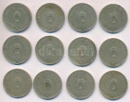 ~1990. "Magyar Kaszinók - Hungarian Casinos" fém zseton (12x) T:2-