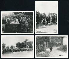 1927-1928 Motorversenyek és motorversenyzők, a temesvári Glória SE klub tagjai, temesvári verseny, resicai verseny, stb., 4 db feliratozott, utólagos előhívás, 6,5×9,5 cm