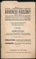 1939 Árverési közlöny. XX. évf. 1939. március hó, 4. rendkívüli szám. Bp., Stádium, 129 p.+ XII t. P...