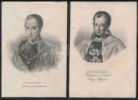 cca 1830-1840 2 db V. Ferdinánd magyar és cseh király, osztrák császár portré, litográfiák, jelzés nélkül, foltosak, 9,5x14 cm