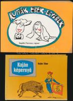 2 karikatúrákkal kapcsolatos könyv: Kaján Tibor: Kaján képernyő. Bp., 1973. Minerva.; Kutyák, ebek + egyebek. Sadik Ferenc rajzai. Bp., 1990. Székesfehérvár.