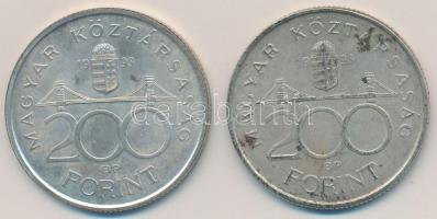 1993. 200Ft Ag "MNB" (2x) T:2 patina