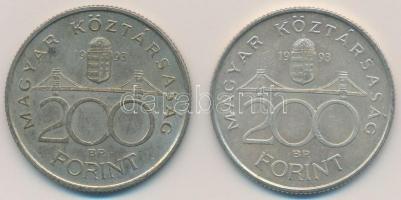1993. 200Ft Ag "MNB" (2x) T:2 patina