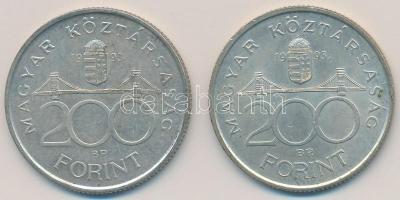 1993. 200Ft Ag "MNB" (2x) T:2 patina