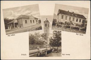 Pelsőc, Pelsücz, Plesivec; Református otthon, torony és iskola / Calvinist church tower, school and mansion