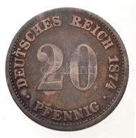 Német Birodalom 1874G 20pf Ag T:2-,3 patina
German Empire 1874G 20 Pfennig Ag C:VF,F patina