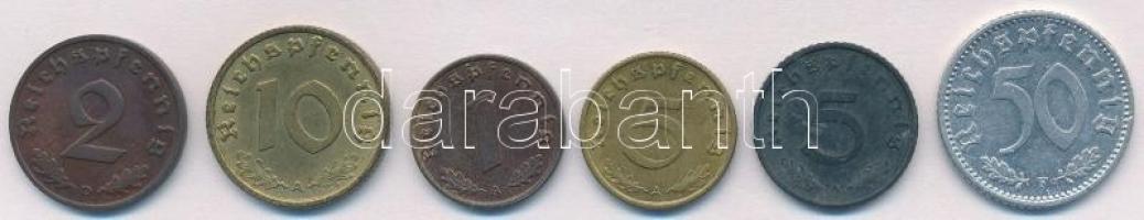 Német Harmadik Birodalom 1938-1942. 1pf-50pf (6xklf) T:2
German Third Reich 1938-1942. 1 Pfennig - ...