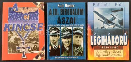 3 db II. világháborúval foglalkozó könyv: A nácik kincse, Kurt Rieder: A III. Birodalom ászai. Földi Pál: Légiháború 1939-1945.