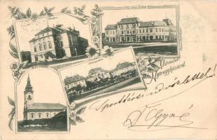1899 Nyíregyháza, színház, Korona szálloda, vármegyeház, Ágostai evangélikus templom. Divald, Art Nouveau, floral