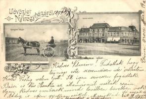 1899 Nyíregyháza, , Korona szálloda, talyigás. Ferenczi József Art Nouveau, floral