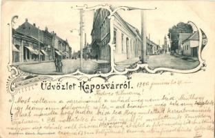 1900 Kaposvár, utcaképek, Mayer Antal üzlete. Hagelman Károly kiadása, Art Nouveau