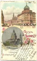 1898 Budapest, Erzsébet körút, Lipótvárosi Bazilika. Floral, litho (vágott / cut)