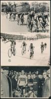 cca 1935 Kerékpárversenyek, versenyzők, 3 db fotólap, 9x14 cm