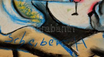 Scheiber jelzéssel: Asztalnál. Pasztell, papír, kis szakadásokkal, 28×40 cm