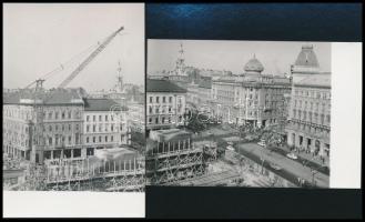 1965. október 12. Budapest, a Rákóczi úton felépített betonszekrény süllyesztés előtt, 2 db vintage fotó, 6x9 cm